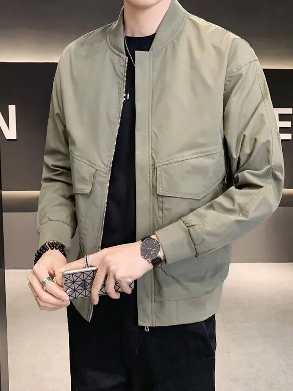 

New Early Autumn Men's Jaet Casual Baseball Sle Youth Faion Cotton Workwear Coat Anti-Wrinkle Long Sve Zipper Closure
