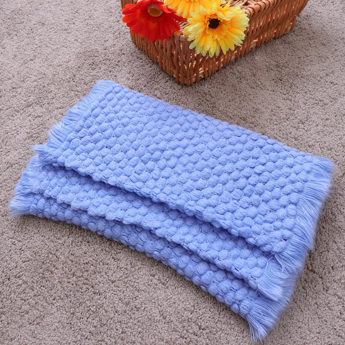

Knitted Cotton Baby Photography Blanket Pineapple Design Large Sleeping Blanket Newborn Photo Props Light Blue