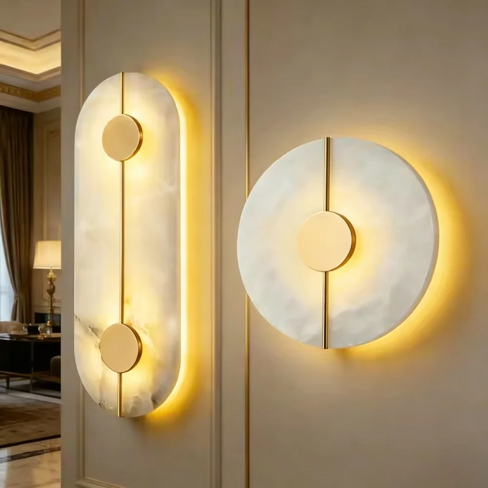 

Modern Luxury Creative Marble Wall Light - Alabaster Marble Wall Lamp Sconce for Bedroom Bedside Living Room Aisle Indoor Decor