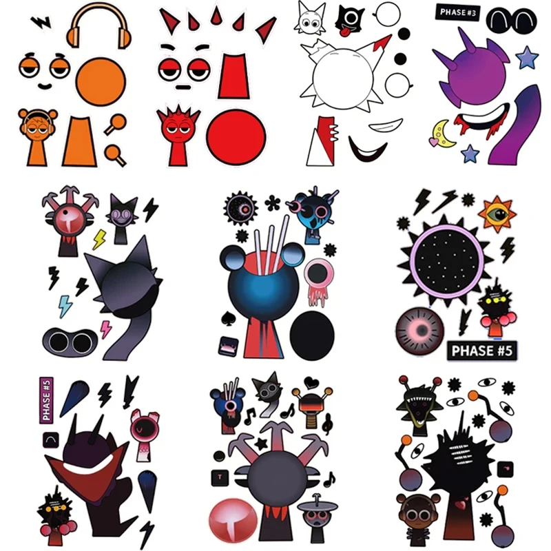 10/22/32PCS Sprunki Stickers Make-a-face Stickers Make Your Own Sprunki Sticker for Class Reward, Book Decoration Kid Gift