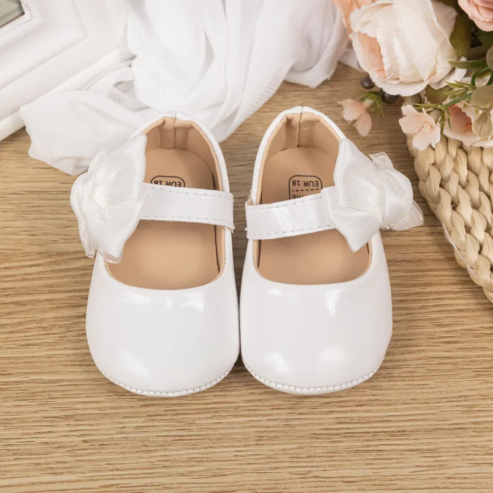 Newborn Baby Non-slip PU Walking Shoes Rubber Soft Bottom Baby Shoes Fashion British Hundred Bow Breathable Princess Shoes