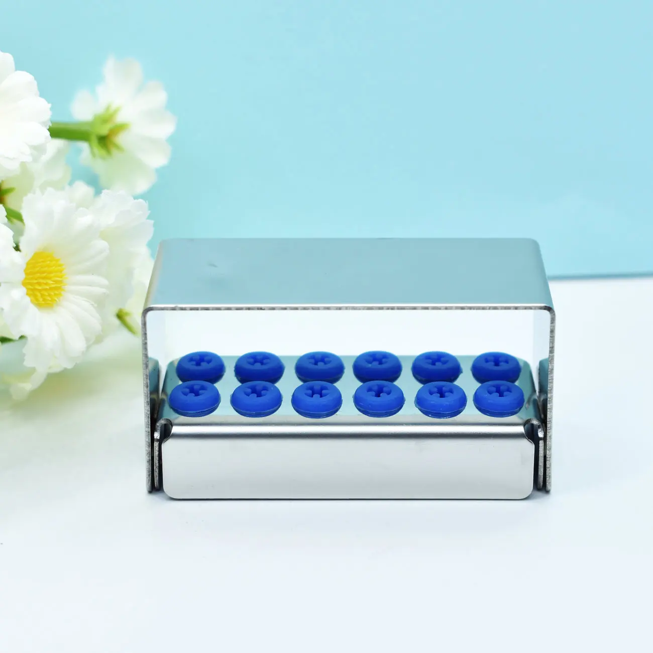 12 Holes Aluminum Dental Burs Holder Sterilizer Case for High/Low Speed Bur Organizer Box Dentist Instrument Sterilizer Case