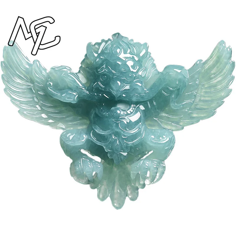 Real Natural Emerald Jade Blue Water Garuda Roc Pendant Necklace Carved Charm Jadeite Jewelry Fashion Amulet Gifts Certificate view 5