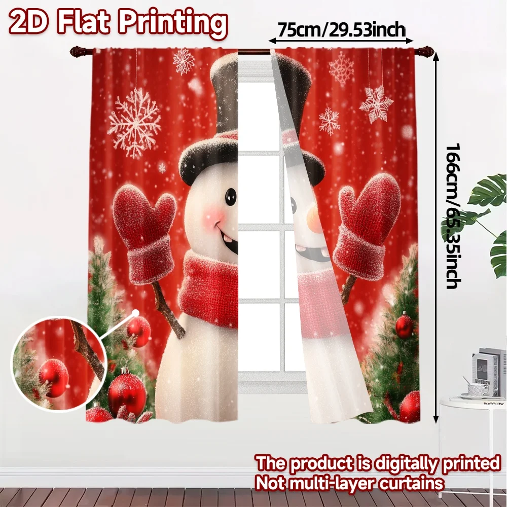 2pcs,Curtains Cute Snowman Christmas Winter Holiday_b (3) Popular Fashionable Curtains Versatile Polyester Curtains Decorations
