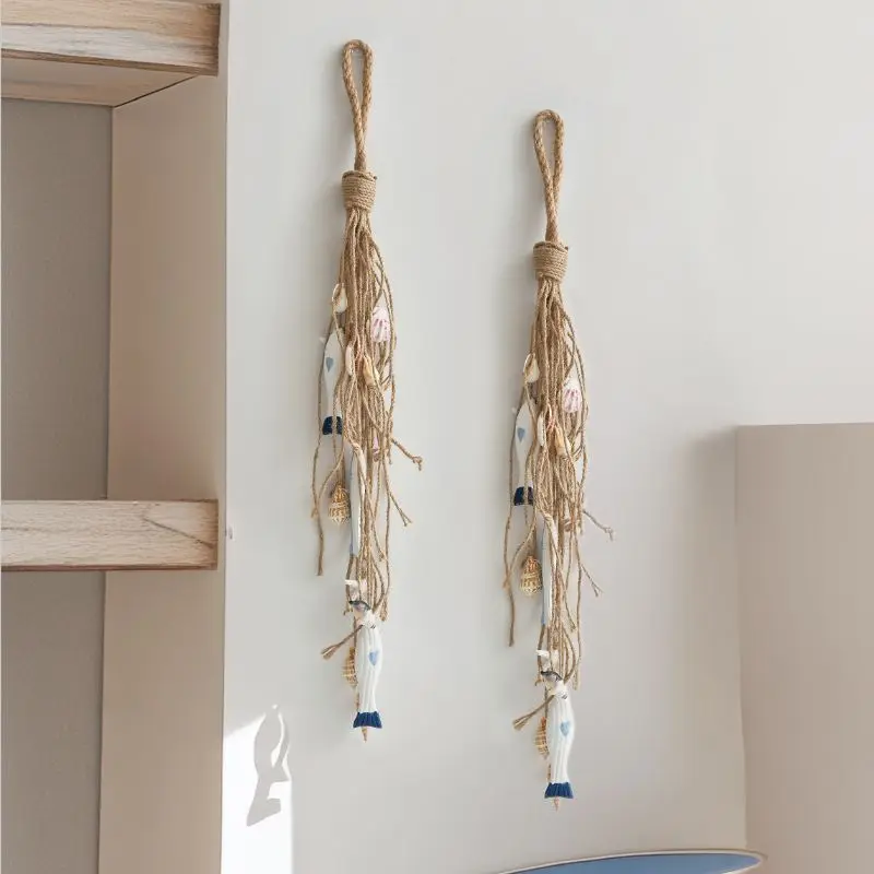 Mediterranean Coastal Cute Jute String Starfish Shell Fish Garland Creative Wall Decor for Kids' Bedroom Indoor