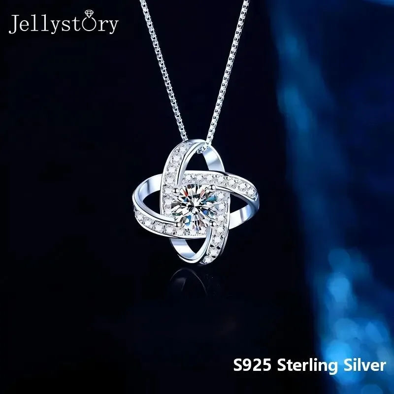 JellyStory Clover Necklace of Hope and Love Anniversary Gift S925 Silver D Color Moissanite Pendant Light Luxury Jewelry for Her