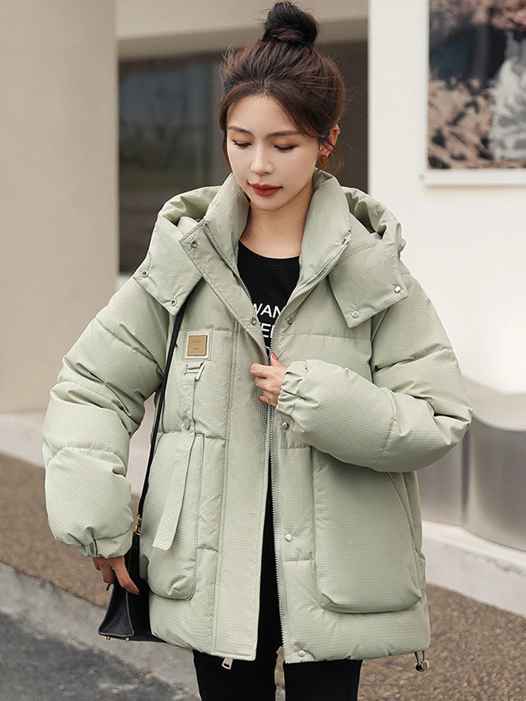 Warm White Duck Down Coat for Women 2023 New Fashion All-Match Student Simple Outerwear Winter Trendy Hooded Jackets