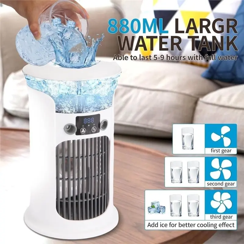 A02V-Portable Air Cooler For Room, 4-In-1 Multifunctional Evaporative Cooling Fan Mobile Air Conditioner For Home Travel