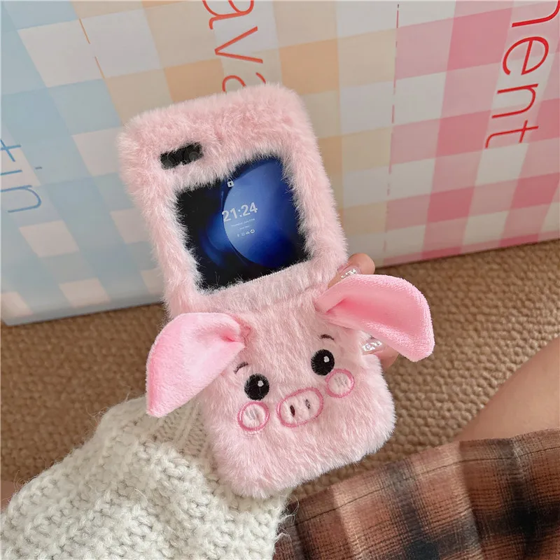 Fai da te simpatico cartone animato soffice custodia in peluche per Samsung Galaxy Z Flip6 custodia per Galaxy Z Flip5 Cover Z Flip4 Z Flip3 cinturino palla di pelo