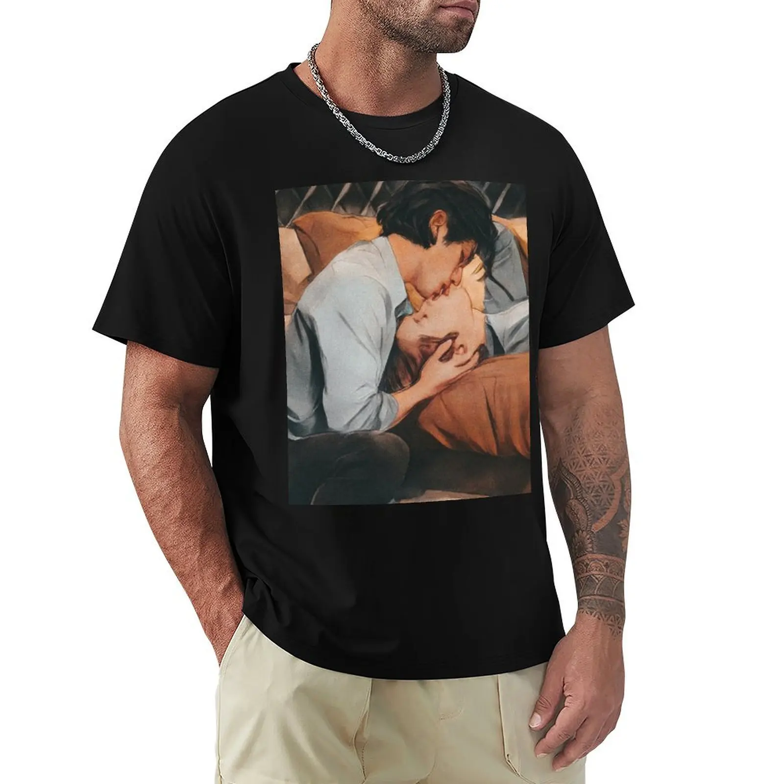 NetJames Bed Friend fanart hug kisses marks BL series couple thai saturated vintage gay kiss T-Shirt