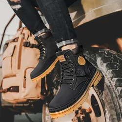 High Top Men's Ankle Boots Designer Luxury Man Motorcycle Boots British Style Leather Boots Brand Lace-Up Men Shoe Botas Hombre
