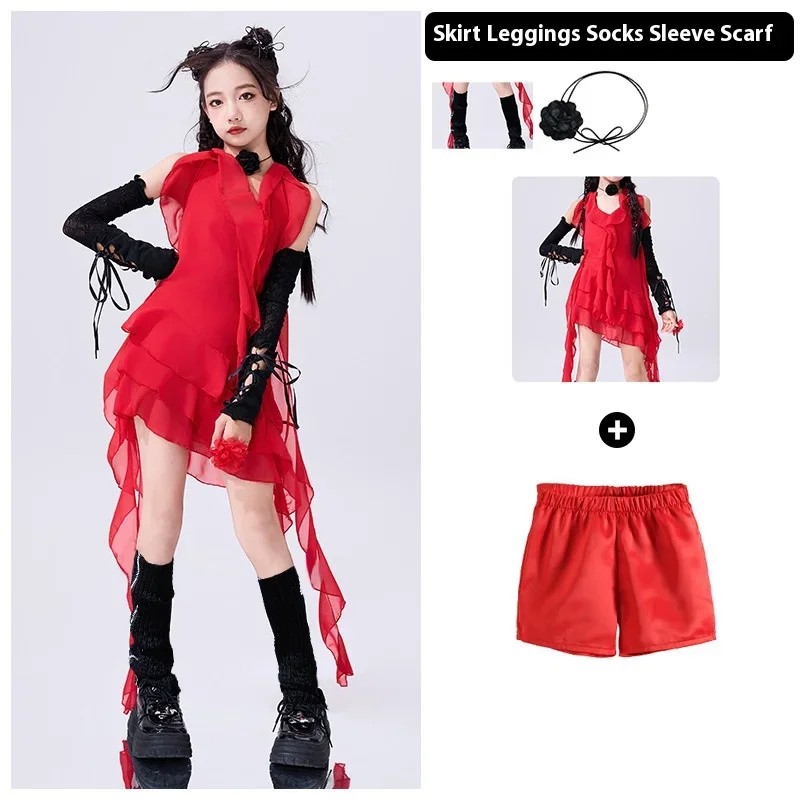 Abito con nastro Abiti da ballo jazz Ballo di strada Hip Hop per ragazze Abito da spettacolo Festival musicale Abiti da passerella