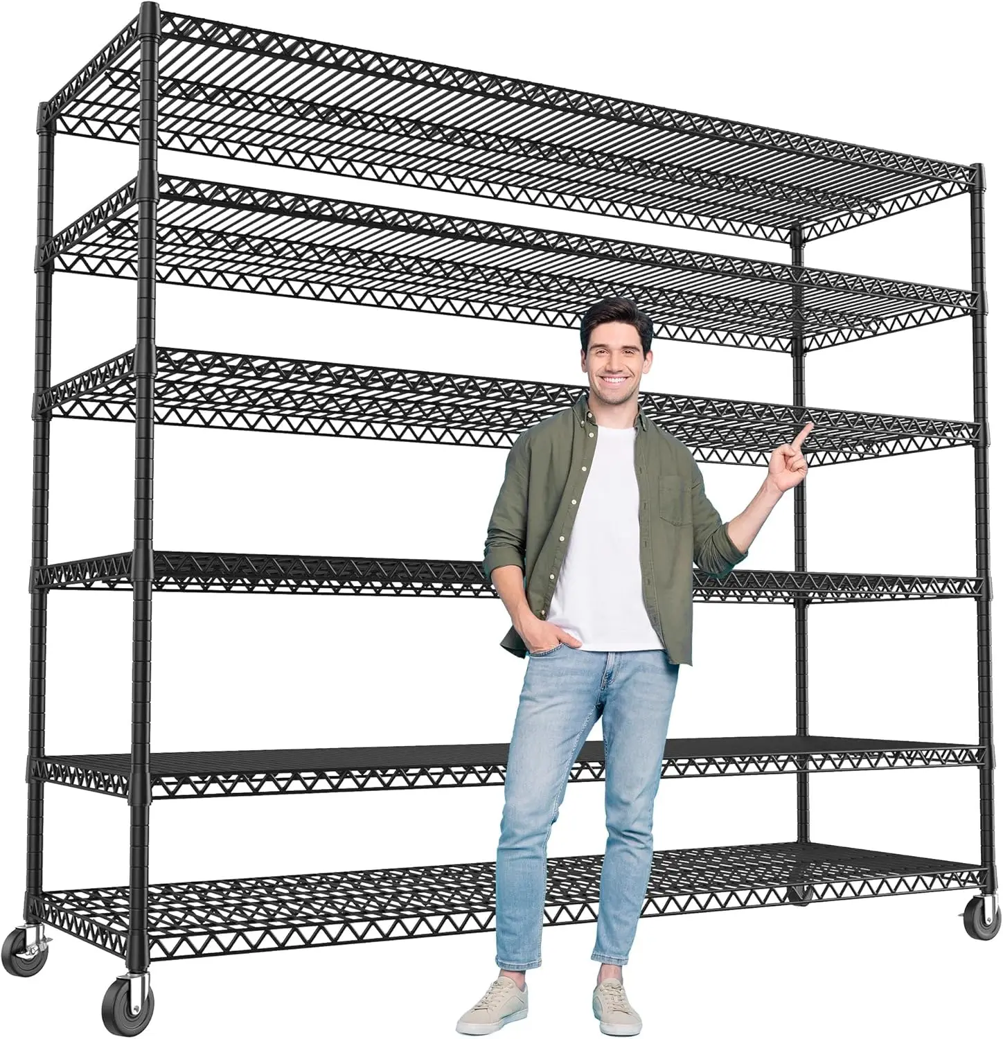 

82.6" H*60''W*17.7" D Steel Heavy Duty Wire Shelving with Wheels, 6-Tier Adjustable Storage Shelves 3598LBS Commercial Metal