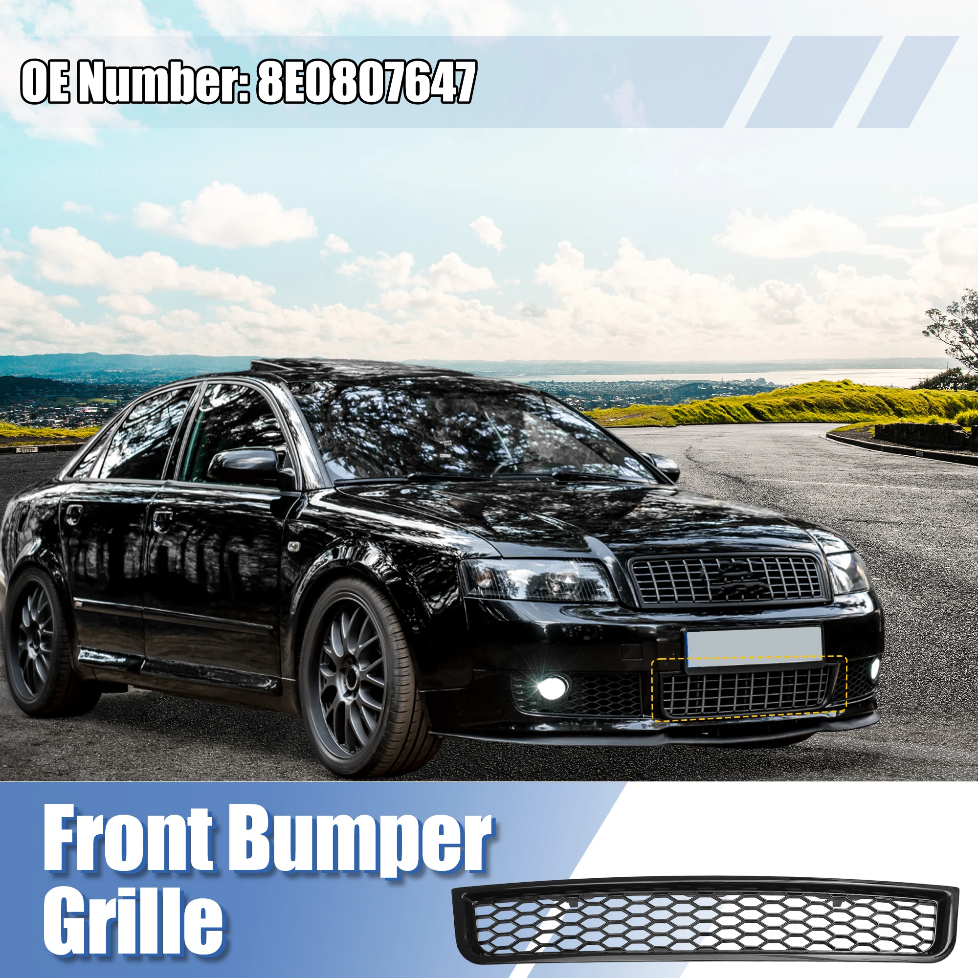 X Autohaux Front Bumper Grille for Audi A4 B6 Sedan 2002 2003 2004 2005 No.8E0807647 Black Plastic