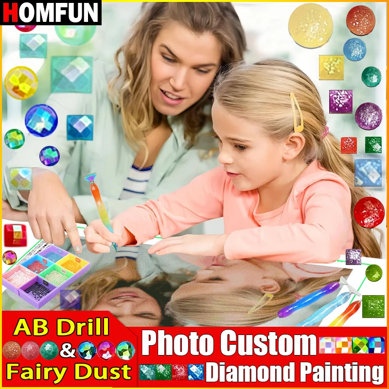 HOMFUN AB Fairy Dust immagine personale pittura diamante personalizzata foto ricamo punto croce decorazioni per la casa anniversario coppia regalo