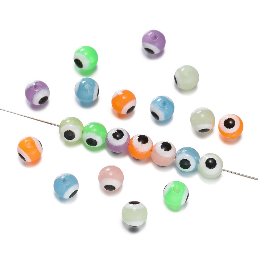 10pcs/lot 6mm Luminous Round Beads Evil Eye Loose Spacer Beads for Jewelry Making DIY Handmade Bracelet Accessories