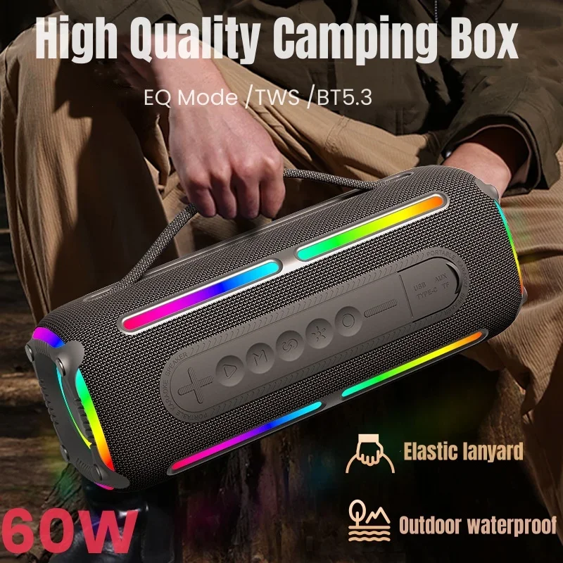 

60W Powerful Subwoofer Portable Caixa De Som Bluetooth Speaker IPX6 Beach Sunset Party Box Outdoor Sound Column Camping Boombox