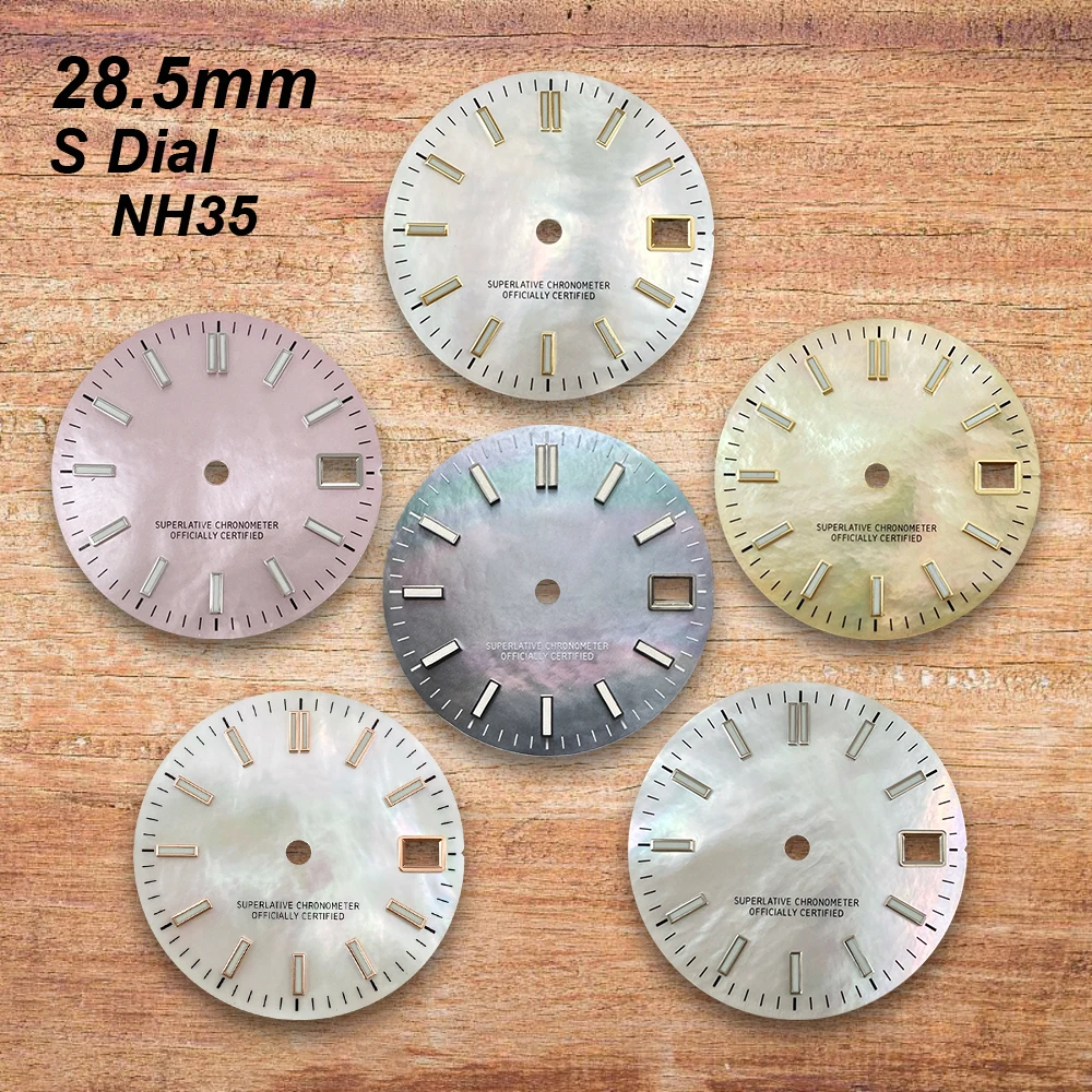 

28.5mm S Logo Fritillaria Dial Fit NH35/NH36/4R/7S Japanese Movement Green Luminous High-Quality Watch Modification Accessories