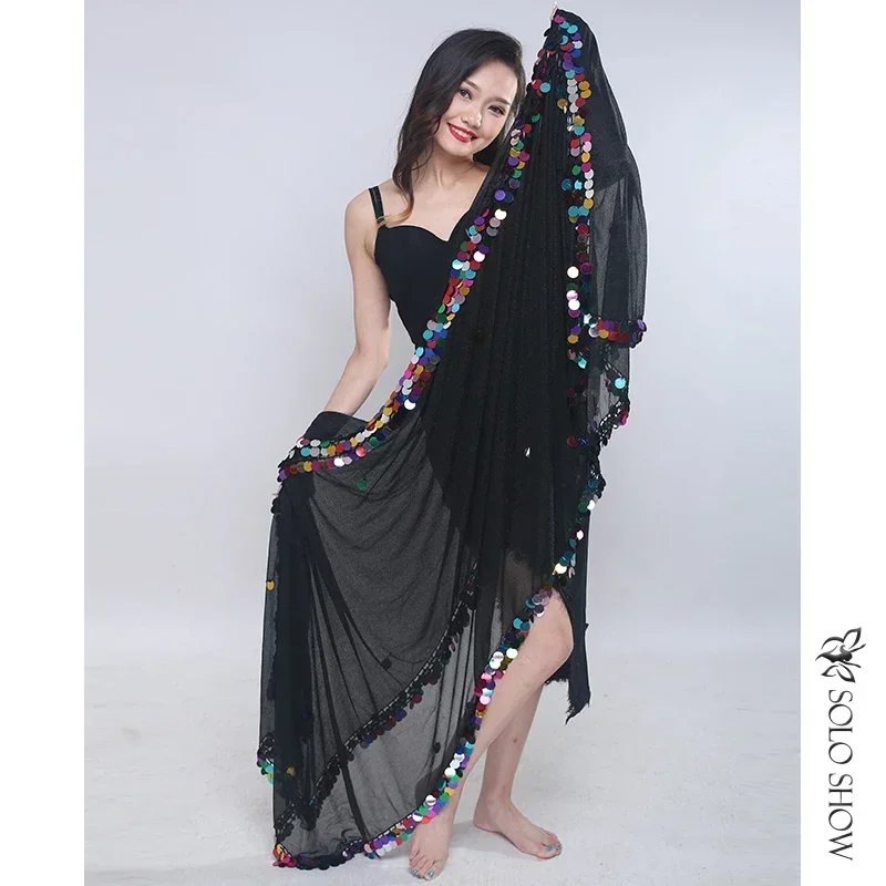 Women New Belly Dance Malaya Scarf Sequins Decorate Stage Show Melaya Scarf Alexander's Girl Performance Show Gold Veils Adults