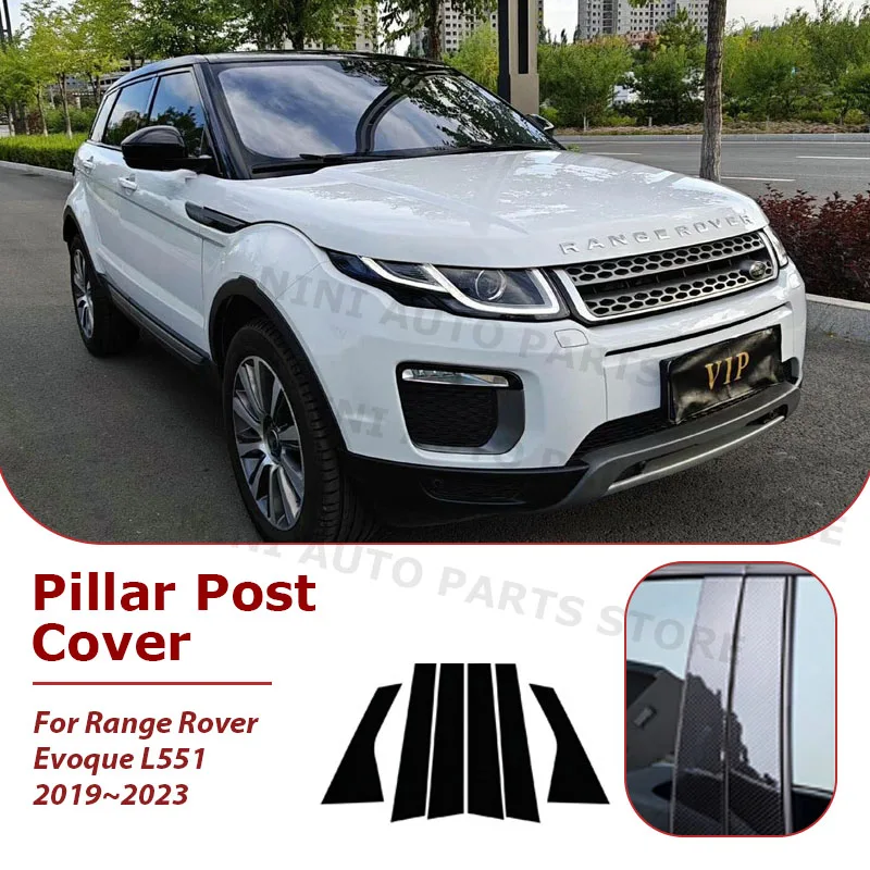 Gloss Black Pillar Posts Silver Carbon Window Decor Door Sticker Cover Fit For Range Rover Evoque L551 5-Door 2019-2023