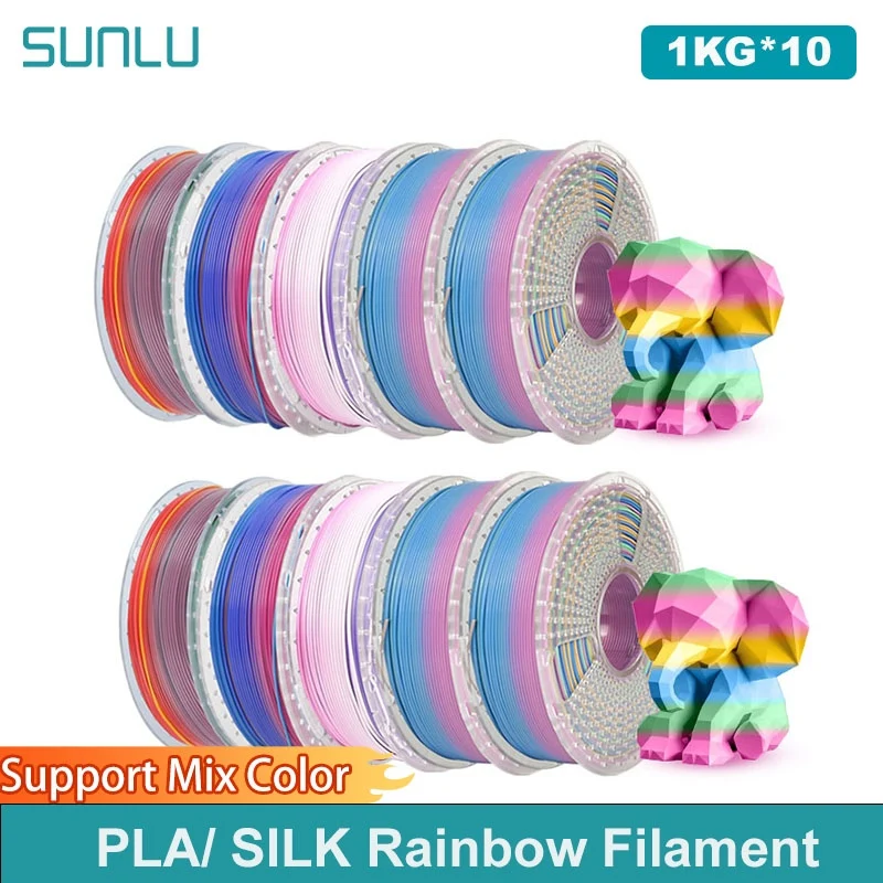 

SUNLU 10KG PLA/SILK Rainbow Filament 1.75mm 1000g Spool (2.2lbs)Rainbow Effect Neatly Wound Filament Fit Most FDM Printer