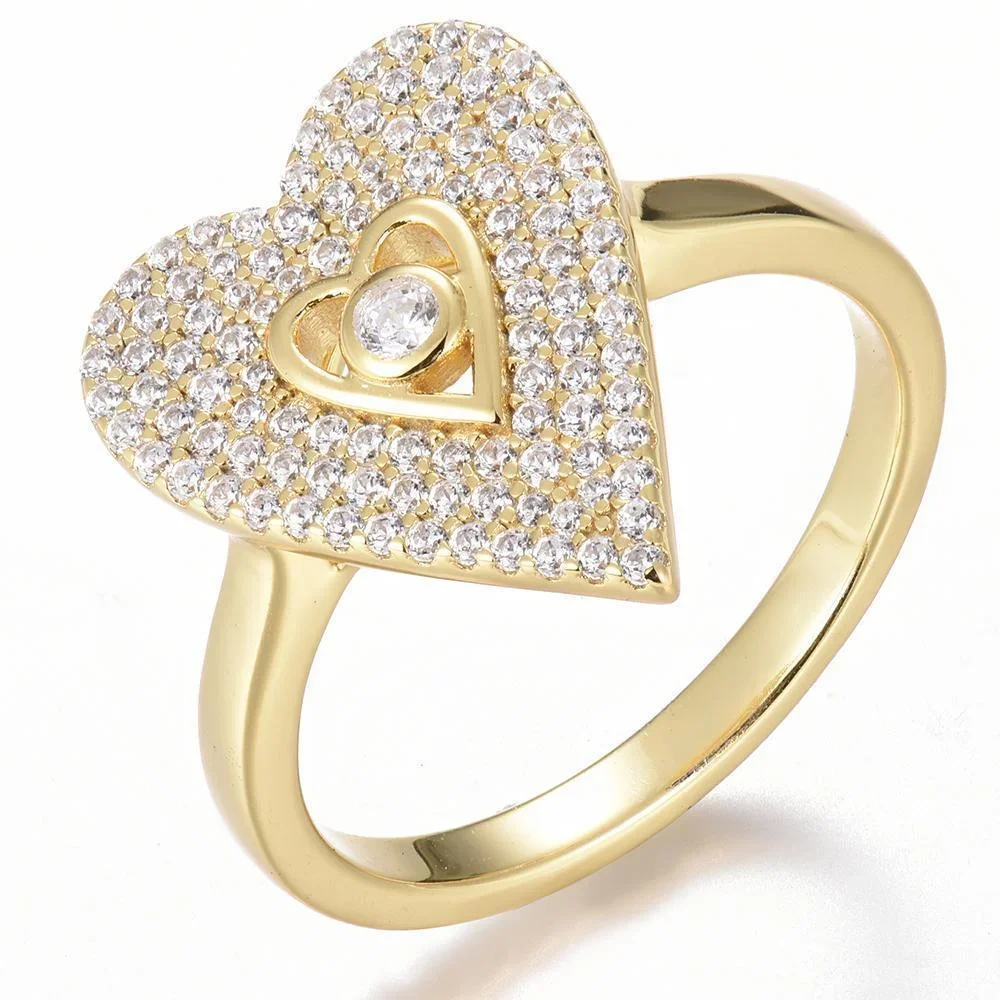 

Carline Hotsale Love Peach Heart 18K Gold 925 Sterling Silver Fine Jewelry Ring Fashion Hollow Cubic Bling Zircon Ring Foe Women