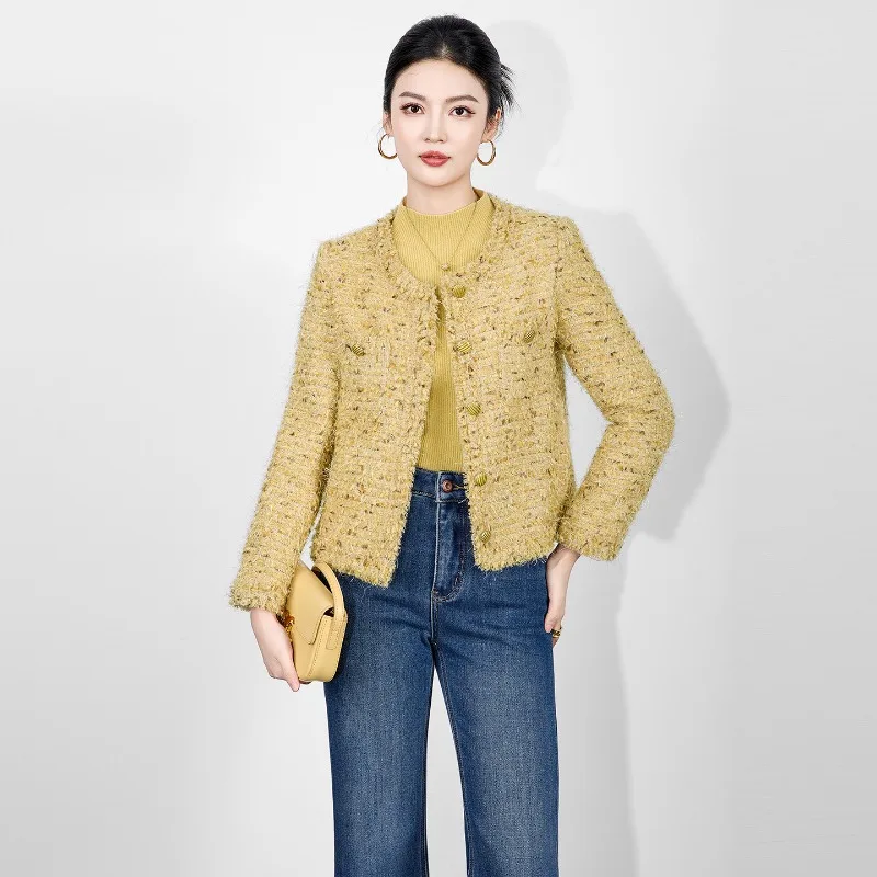 Light luxury French thickened super soft long hair craft tweed small fragrant jacket autumn and winter top