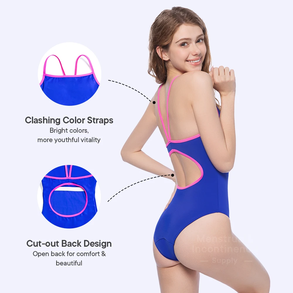ملابس سباحة للحيض للمراهقين قطعة واحدة ملابس سباحة قابلة للتنفس وقابلة لإعادة الاستخدام 4 طبقات حماية مانعة للتسرب عالية الامتصاص للاستحمام S