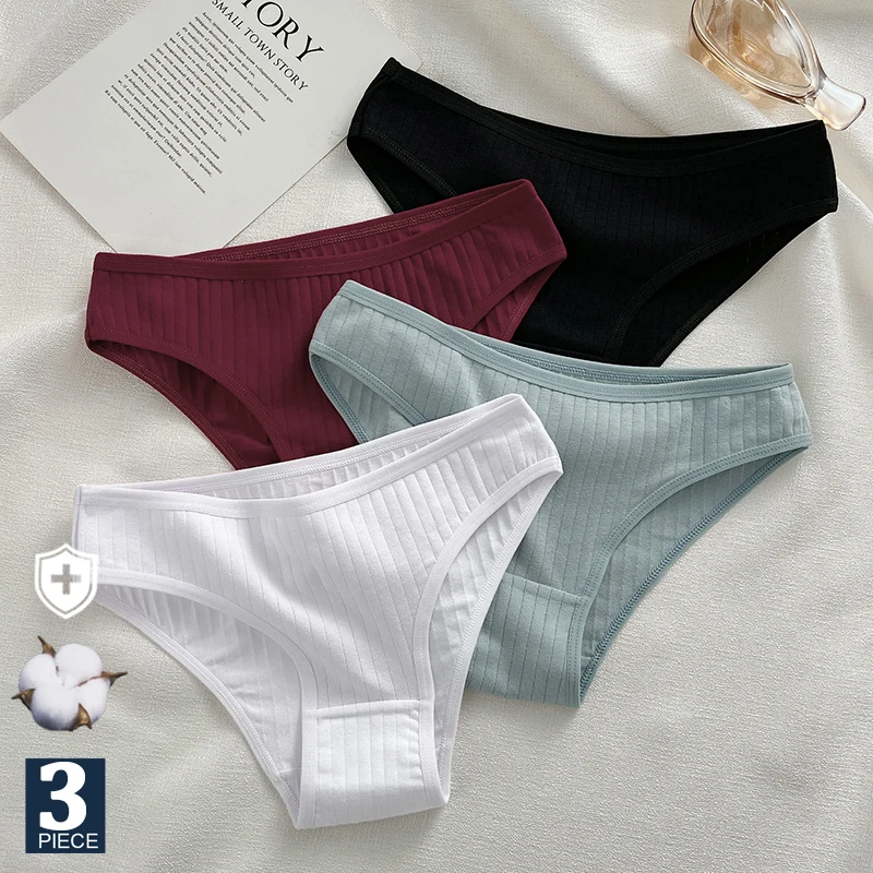 

FIENTOO 3PCS/Set Stripe Cotton Intimates Lingerie Panties Cotton Women Underwear Sexy Underpants Comfort Girls Briefs for Female