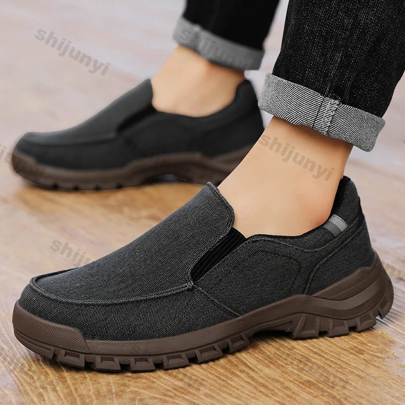 

Мужская уличная повседневная парусиновая обувь без шнуровки, весна 2026, легкие удобные лоферы на плоской подошве, модные нескользящие кроссовки больших размеров