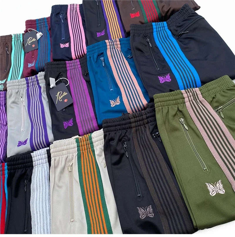 AWGE-pantalones de chándal para hombre y mujer, pantalón de alta calidad con rayas de mariposa bordada, con agujas, 1:1