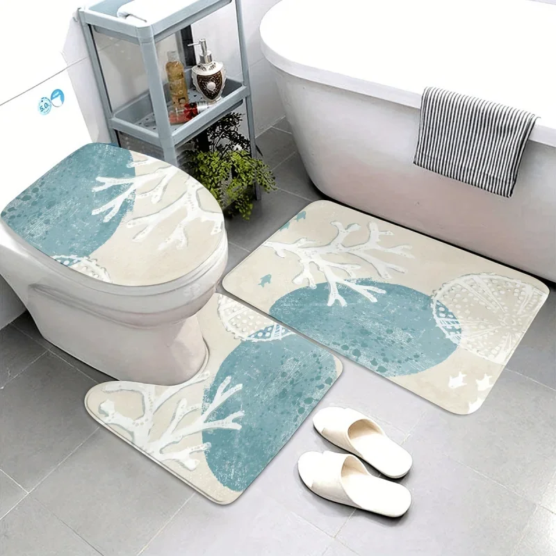 

3pcs Print Bathroom Rugs And Mats, Anti-slip Bathroom Mats, Soft Machine Washable Bath Mats For Bathroom, Floor Carpet, Absorben