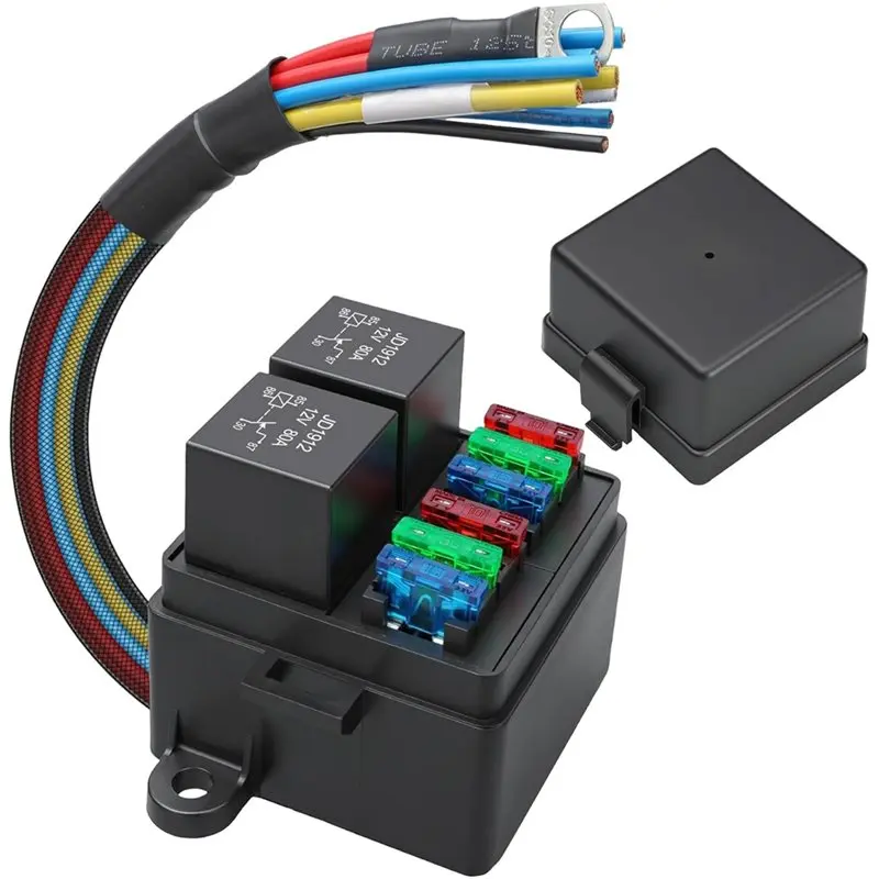 

Efficientt-Pre-Wired 12V Fuse Relay Box With 2 Relays, 6 ATC/ATO Blade Fuses For Vehicle Electrical Safety Systems