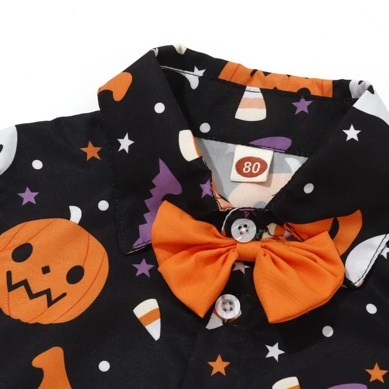 Halloween Baby Costume Kid Boy Clothes Sets Baby Gentleman Suits Pumpkin LapelT-shirt Tops+Short Pants 2Pcs Boy Clothing0-5 Ropa