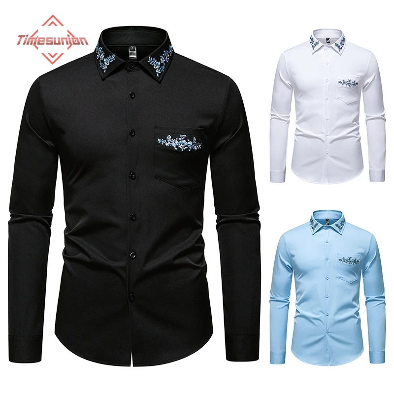 

Мужские рубашки с длинными рукавами и американской вышивкой в стиле ретро, элегантная рубашка в британском стиле с цветочным узором, высокое качество, крутая