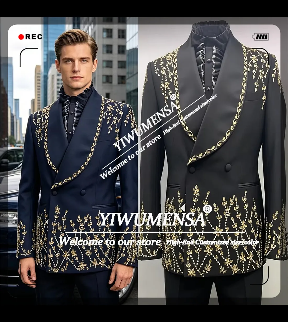Exquisite Wedding Suit For Man Gold Beaded Stones Jacket Pants 2 Pieces Sets Groom Formal Wear Tuxedos Birthdays Party Outfits