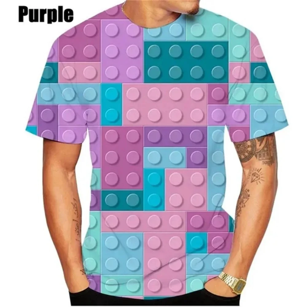 New Funny Building Blocks Printed T Shirt for Men Women Daily Casual Short Sleeve Tops Unisex Kids T-shirt Summer Tees