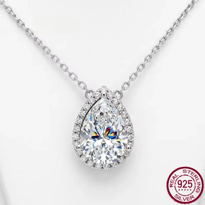 Yaranyan 100% 925 Sterling Silver 5 CT Pear Cut Real GRA Moissanite Diamonds Wedding Engagement Pendant Necklace Fine Jewelry