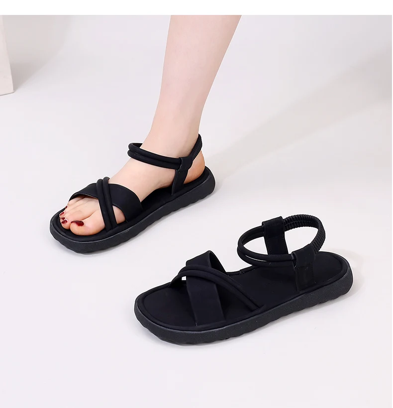 

Size 32-41 Soft Bottom Flat Sandals For Women Summer Outer Wear Cross Strap Open Toe Beach Sandals