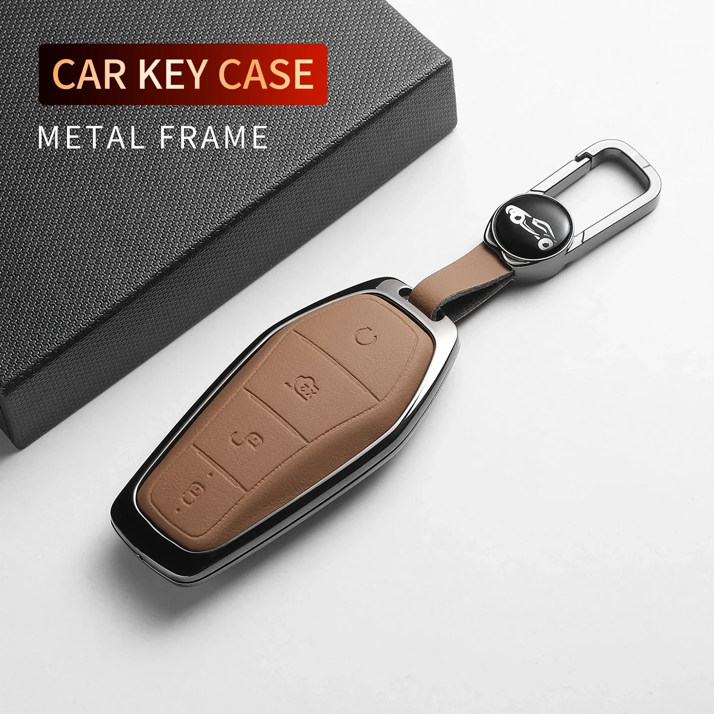 Leather Metal Car Key Case For BYD Han EV Dolphin Song Plus DMI Seagull Yuan UP Qin Pro Seal 06 Escort 7 Tang L Interior Parts