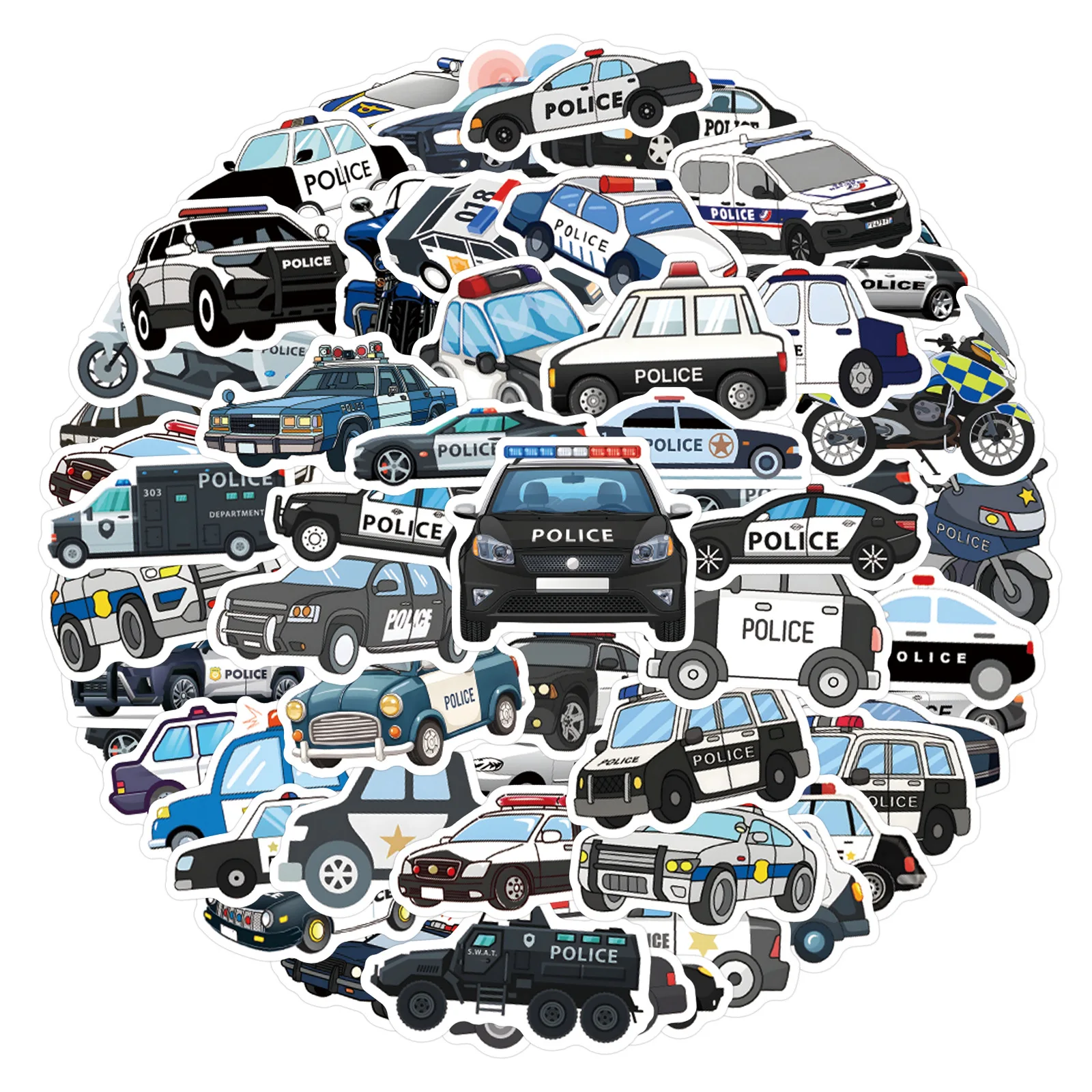 50 قطعة ملصقات سيارة الشرطة حفلة الشرطة ملصقات صناعة يدوية سكرابوكينغ الهاتف الأمتعة سكيت الشارات مقاوم للماء