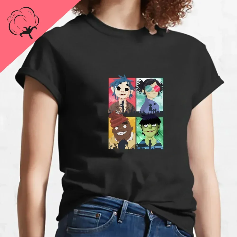 Gorillaz T Shirt for Women Anime Kawai Cattoon Print Funny Unisex Tops  Rock Band Aesthetic Clothes Harajuku Short Sleeve Tee