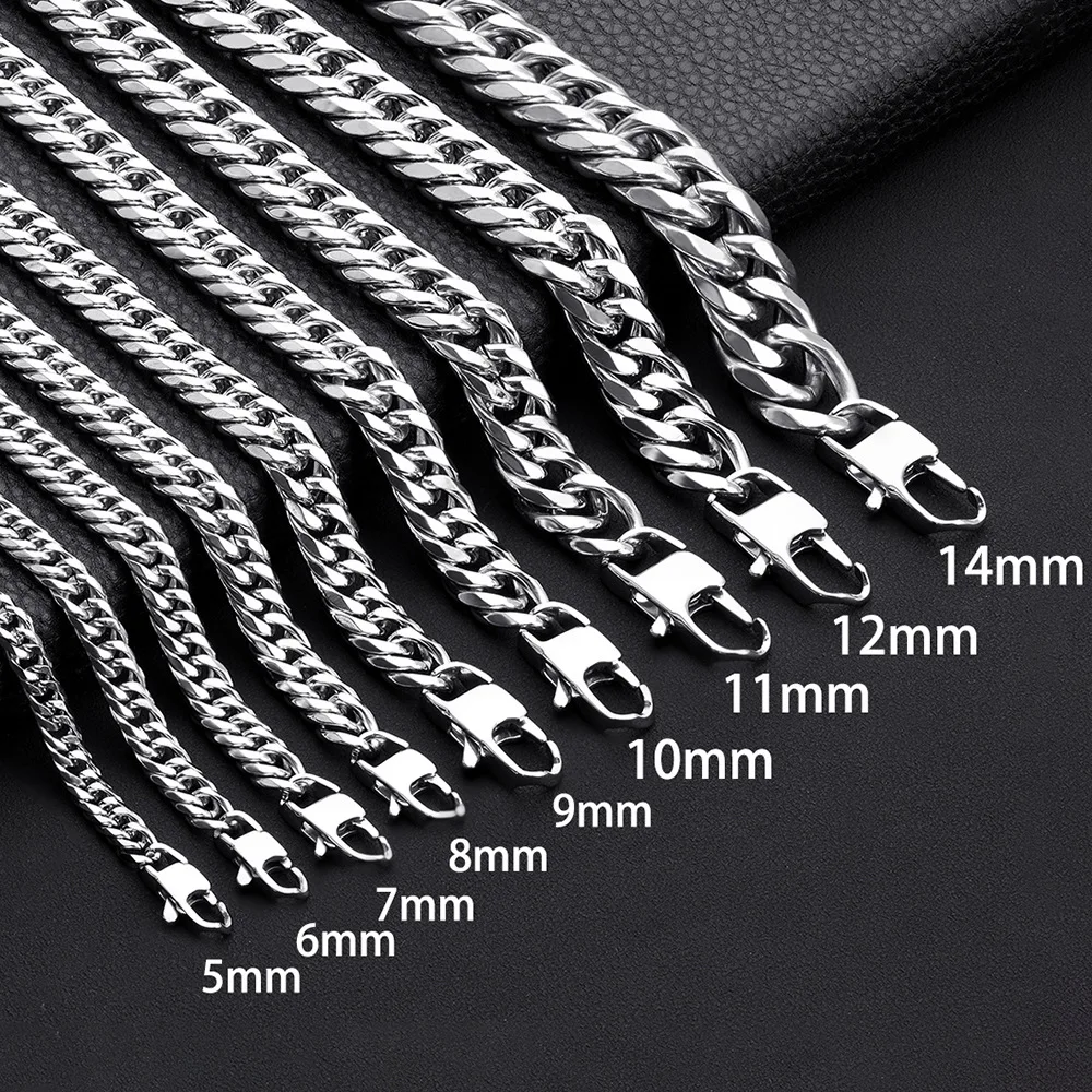 Waterproof Stainless Steel Square Lock Cuban Link Chain Necklace For Men Punk Thick Heavy Chain Jewelry 8/10/12/14MM