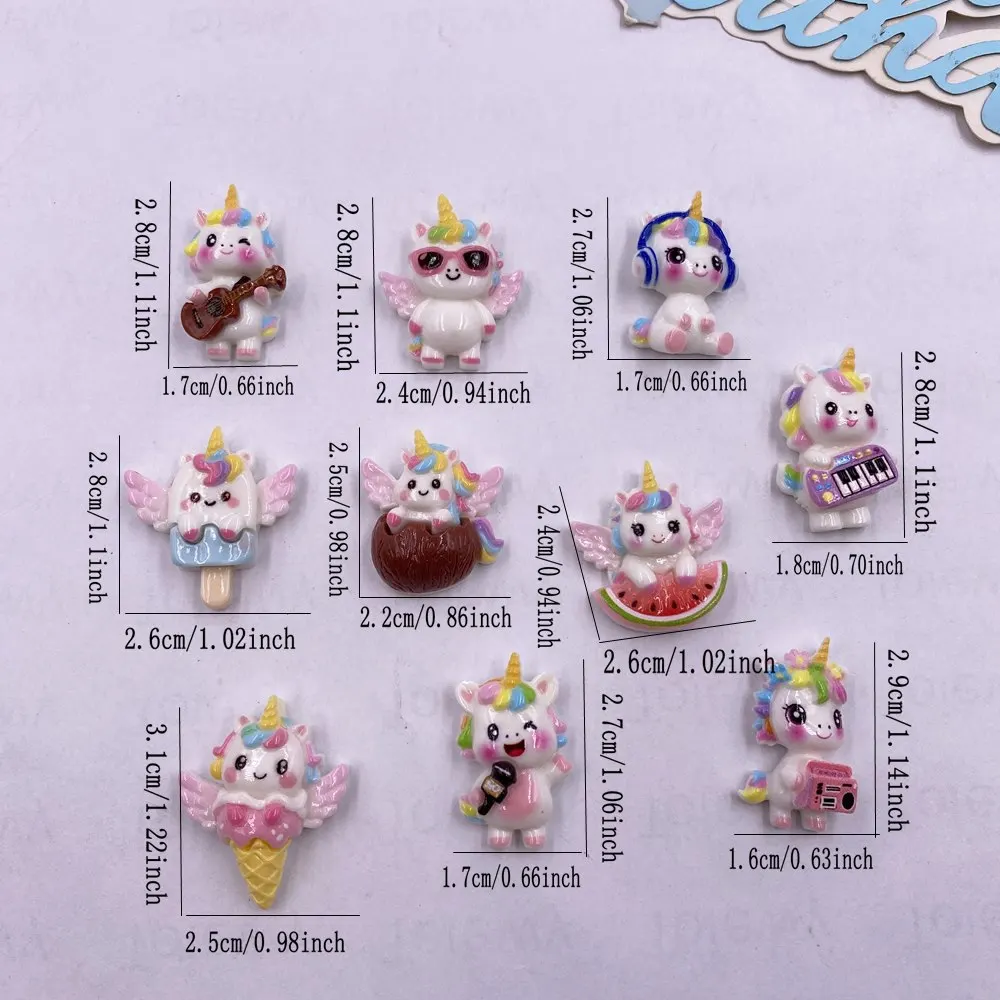 10pcs Resin Colorful Cartoon Rainbow Music Unicorn Flat back Stones Figurines Christmas Embellishments Scrapbook DIY Accessories