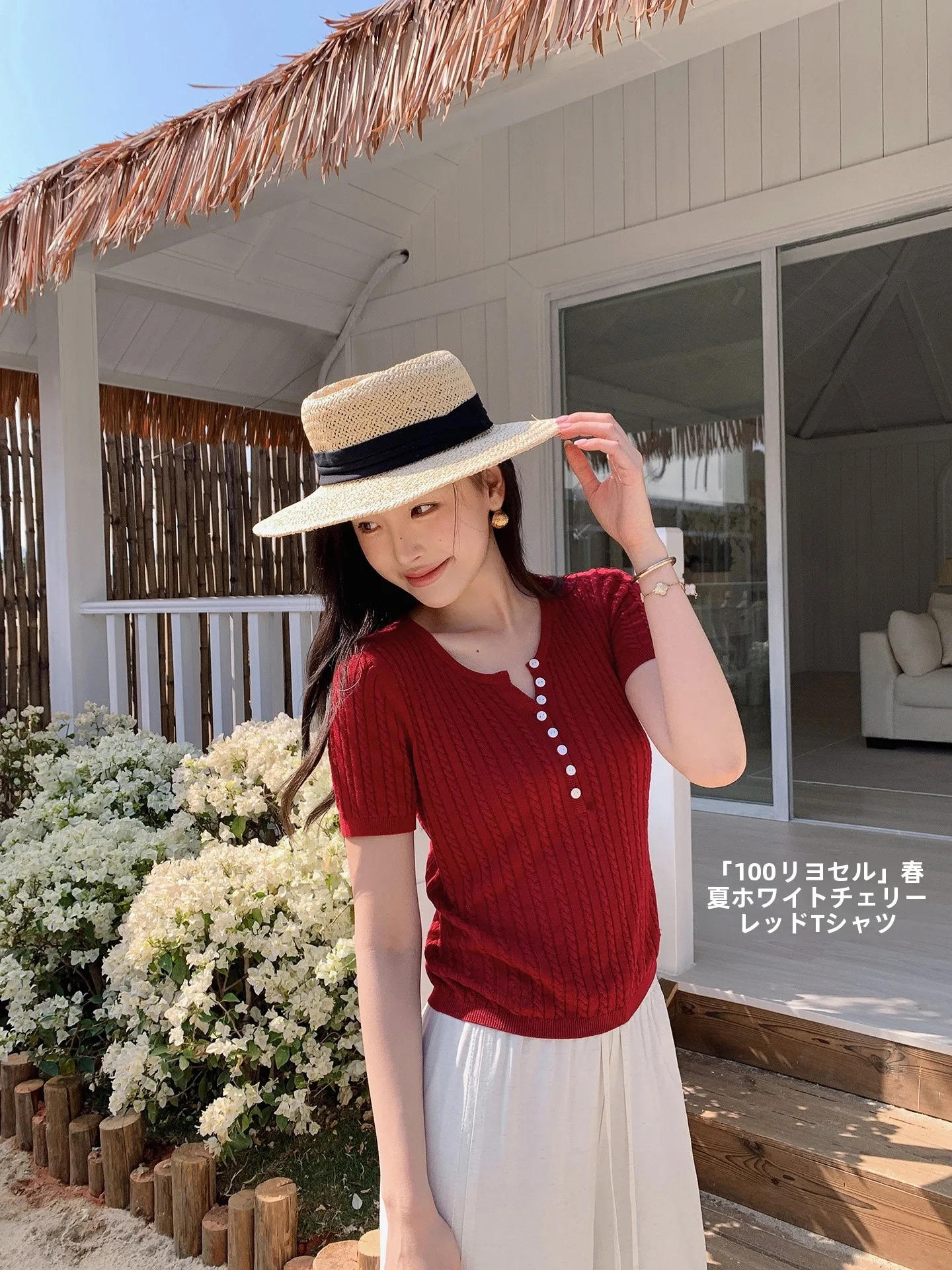 

MsDaoge MrsIsland Song Lady Larsee Lyocell Silk Red Unique Beautiful Thin Knitted Shirt Summer Slim Fit Women's Casual Top
