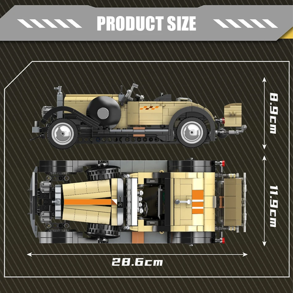 MOC-Blocos de construção clássicos Phantom Vintage Car Model para adultos e crianças, brinquedos técnicos Retro Vehicle Bricks, presente de Natal, 897 peças