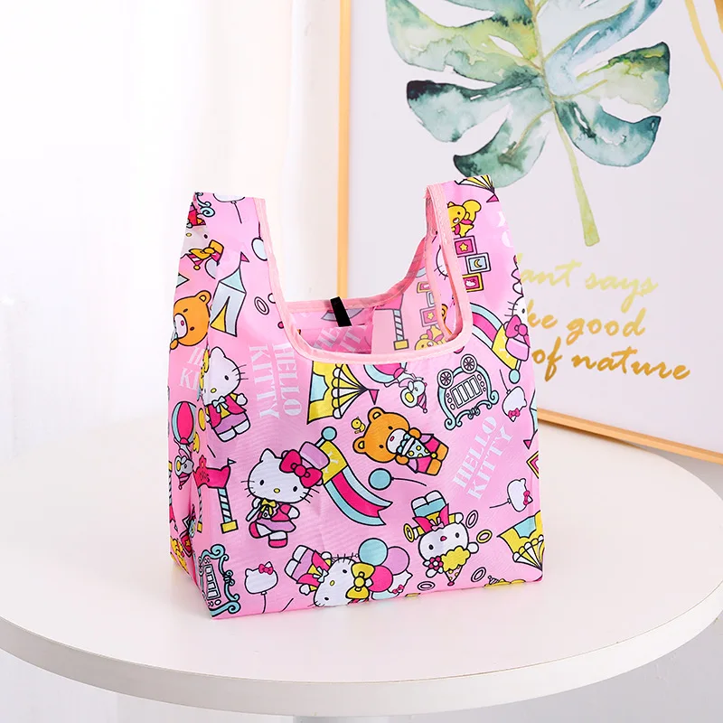 Sanrio Hello Kitty Cinnamoroll Shopping Bag Small Folding Shopping Bag Polyester Eco Bag Waterproof Cartoon Shoulder Bag Handbag