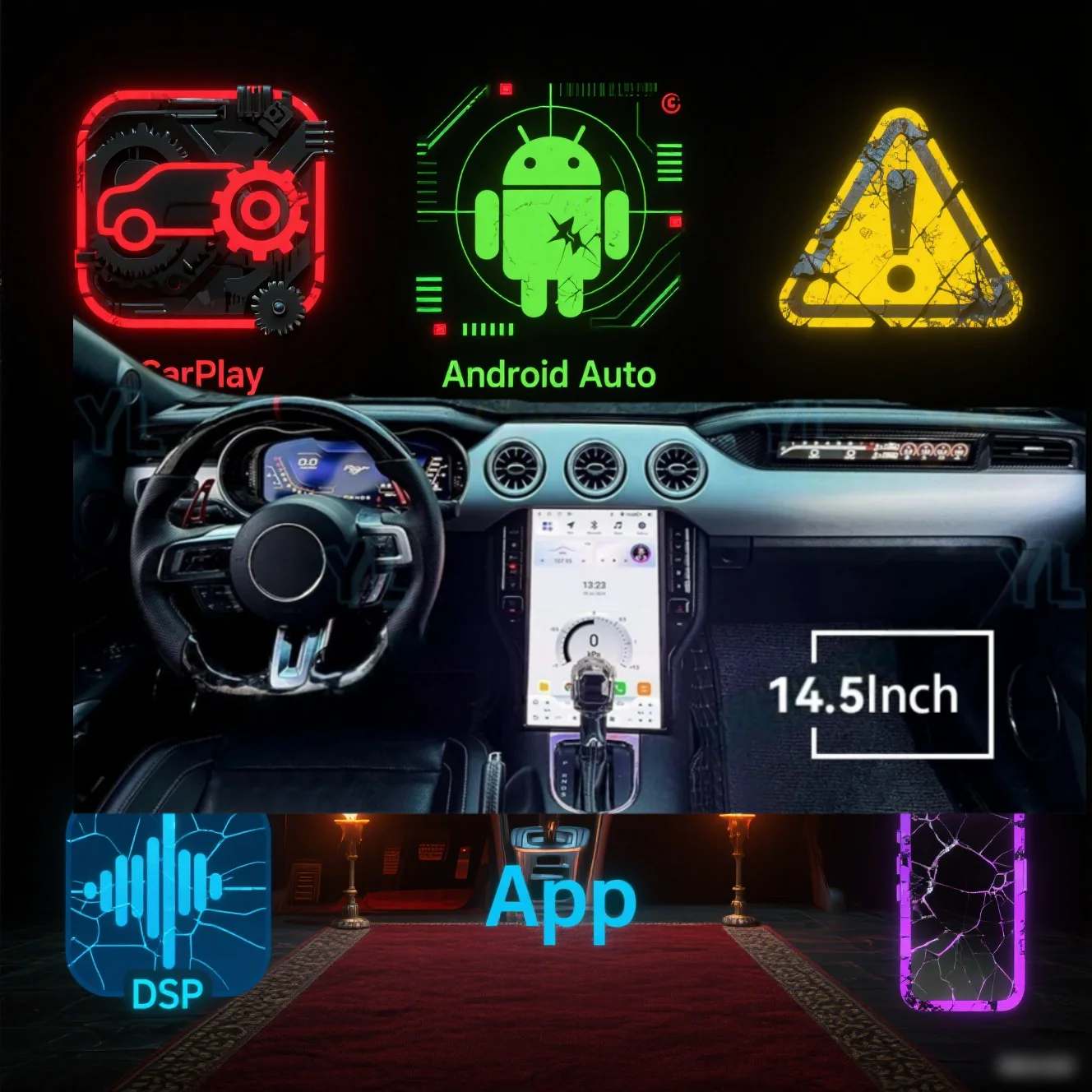 

HSJE Android 14.0 car radio For Ford Mustang 2015-2021 stereo Touch screen Carplay Android Auto Bluetooth GPS Navigation 4G Unit