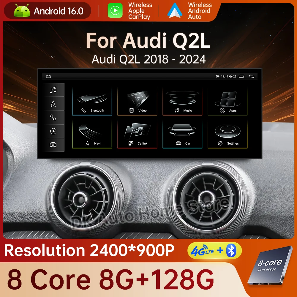 Android 14 for Audi Q2L 2018 - 2024 Wireless Carplay HD Touch Screen Car Radio Video Multimedia Player 4G GPS