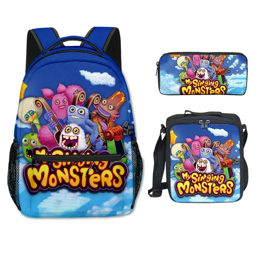 Cartoon Novelty Cool my singing monsters 3D Print 3pcs/Set Student School Bags Laptop Backpack Crossbody Lunch bag Pencil Case